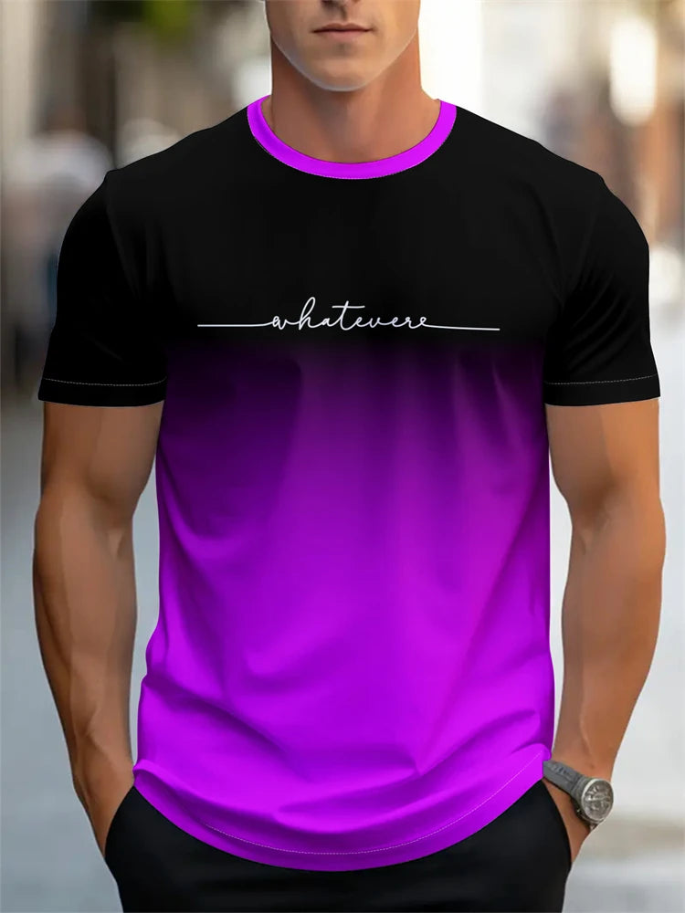 Men's Summer Letter Pattern Printed T-Shirt Men's Breathable Comfortable Simple Round Neck T-Shirt Outdoor Sports Casual Top