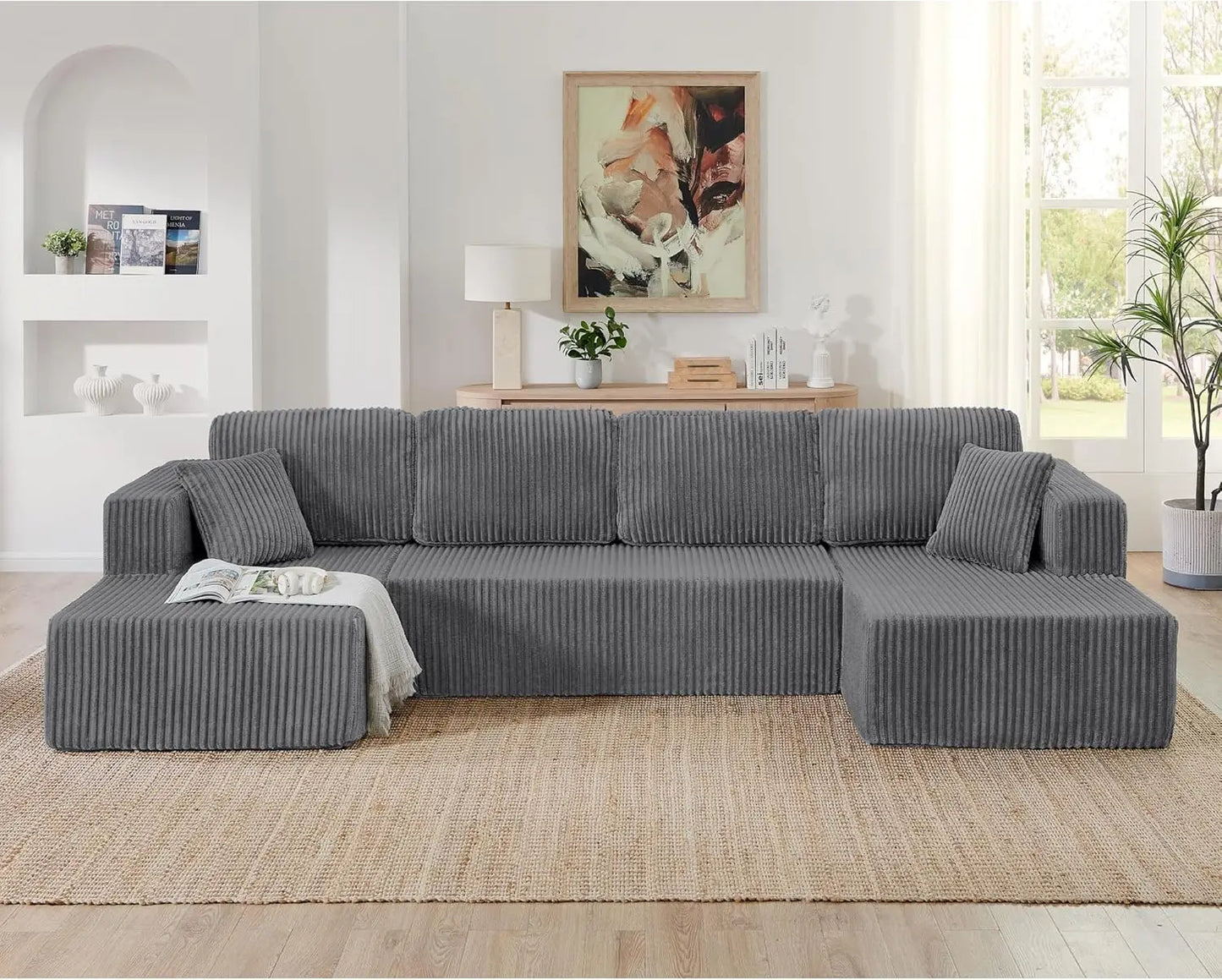 Modular Sectional Sofa Cloud Sectional Couch, 107" Comfy Fluffy L Shaped Dark Grey Couches for Living Room, Deep Seat