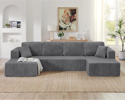 Modular Sectional Sofa Cloud Sectional Couch, 107" Comfy Fluffy L Shaped Dark Grey Couches for Living Room, Deep Seat