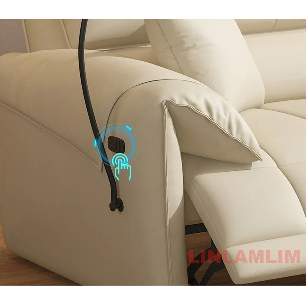 Modern Electric Reclining Sofa with Adjustable Footrest, USB, and Foldable Center Console – Italian Genuine Leather Power Sofa
