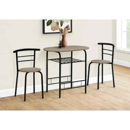 3-Pc Dining Table Set, Small 32" L, Brown Laminate Top, Black Metal Frame, Contemporary Modern Design for Kitchen Dining Room