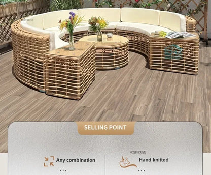 Outdoor PE Rattan Garden Sofas Courtyard Open-air Sofa Chair Combination Outdoor Garden Leisure Balcony Full Arc Sofa Chairs FF