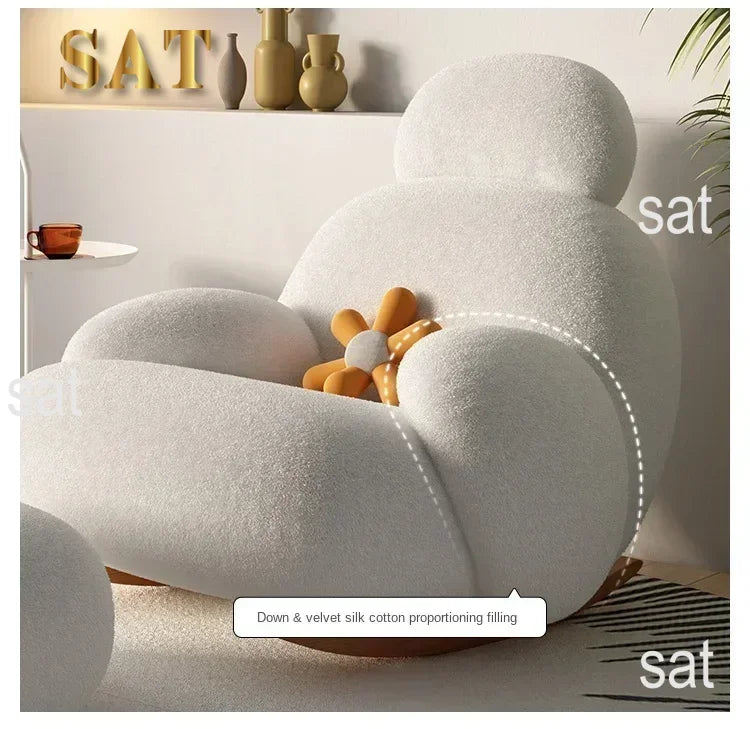 Fluffy White Living Room Chair, Modern Cute Ergonomic Floor Lounge Recliner, Meuble Salon Home Furniture Rocking Chair  Designer