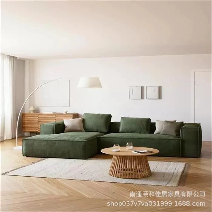 Retro corduroy tofu sofa straight row small apartment living room corner combination fabric small sofa