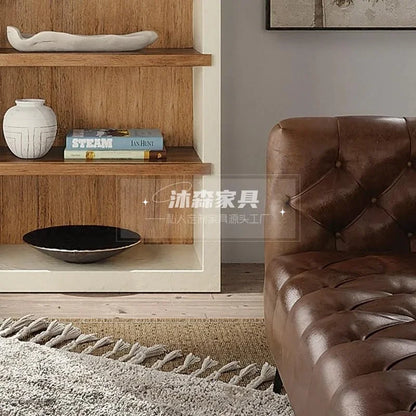 Retro solid wood simple bookcase American country white arched bookshelf display study floor locker