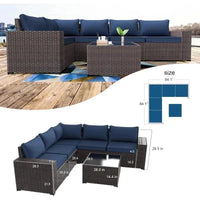 YND6-WQQkulavik 6PCs outdoor furniture set PE Wicker rattan sectional sofa patio conversation sets. navy blue