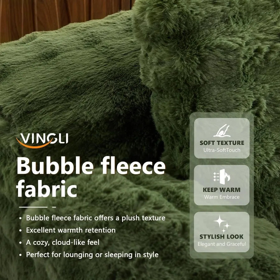 Chaise Lounge Chair Green Boneless Couch Oversized Reading Chair Upholstered Bubble Fleece Cloud Couch Sofa Recliner Bed