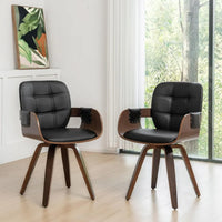 Set of 2 Mid Century Modern Chairs - Swivel Dining Chairs with Arms and Curved Back, Faux Leather Reception Room Chairs, Ideal f