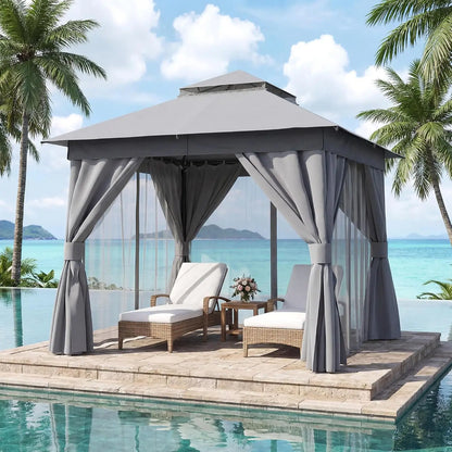 Outdoor Gazebo 8'x8' Heavy Duty Tent with Double Roofs, Mosquito Nettings Privacy Screens for Backyard Garden Deck, Customized