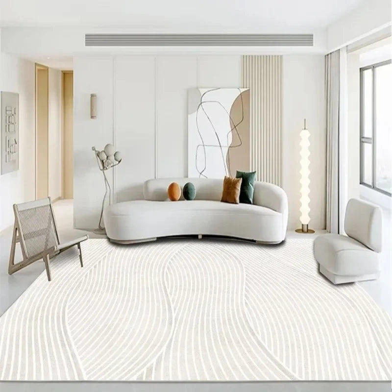Modern White Minimalism Large Living Room Carpet Light Luxury Beige Decoration Bedroom Carpet Soft Lounge Rug Washable Floor Mat