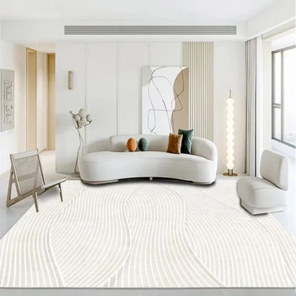 Modern White Minimalism Large Living Room Carpet Light Luxury Beige Decoration Bedroom Carpet Soft Lounge Rug Washable Floor Mat