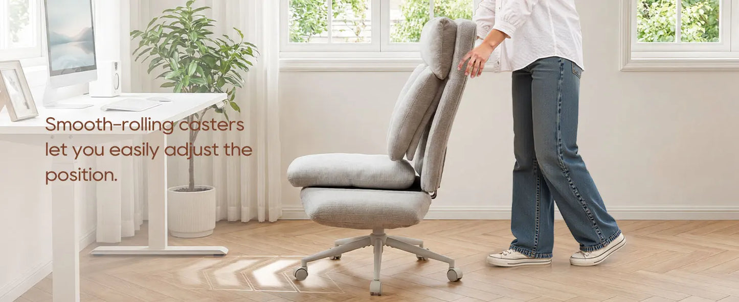 TCGBKAF Beige Big&Tall Office Chair with Flip Armrests Cross Legged Office Chair with Wheels Soft Chenille Executive Chair with Adjustable Lumbar Support Ergonomic Computer Desk Chair