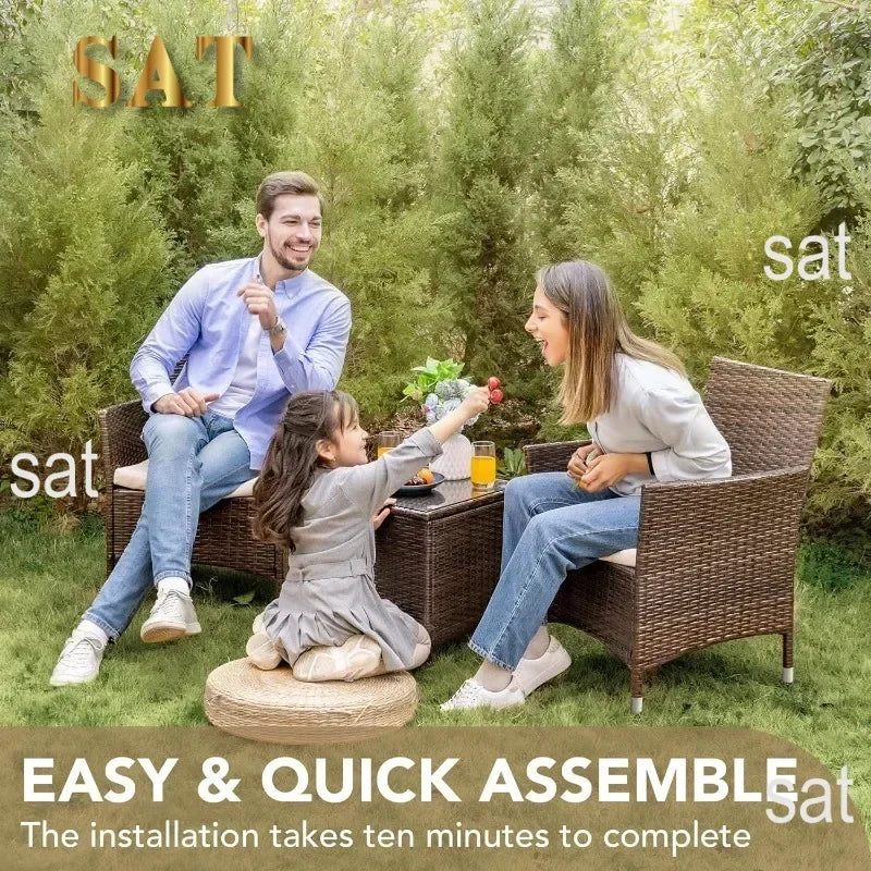 #For Patio Porch Furniture Sets 3 Pieces PE Rattan Wicker Chairs with Table Outdoor Garden Furniture Sets (Brown/Beige)&