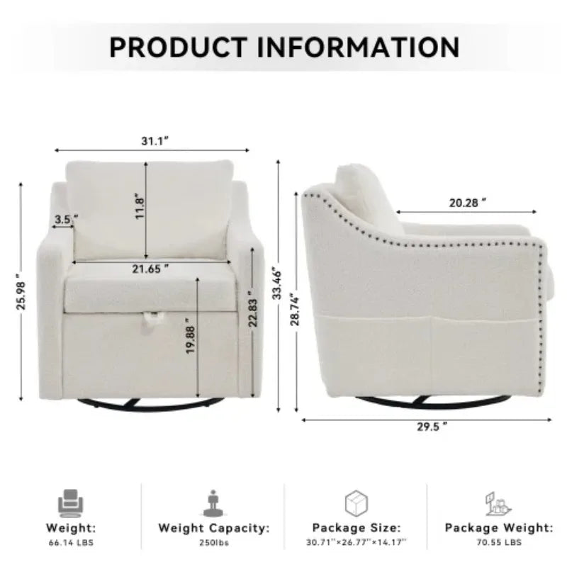 Teddy Fabric Swivel Accent Chair Single Sofa Chair with Upholstered One Back Pillow Armrest Rivets for Home Office Living Room