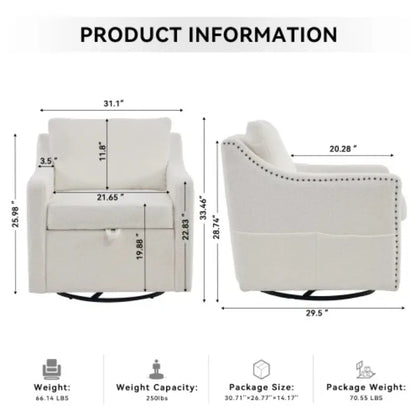 Teddy Fabric Swivel Accent Chair Single Sofa Chair with Upholstered One Back Pillow Armrest Rivets for Home Office Living Room