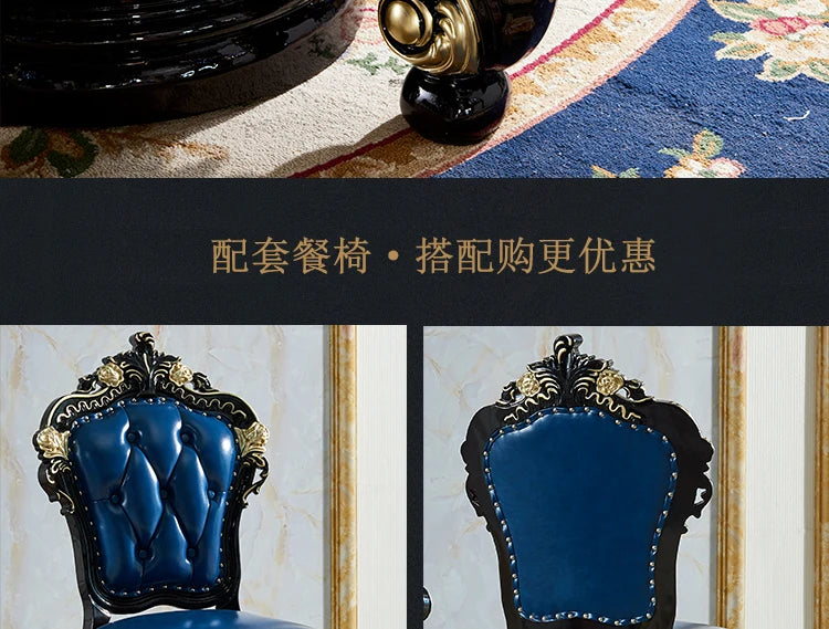 HTT marble dining table and chair combination carved round table for household8 people round  with turntable furniture