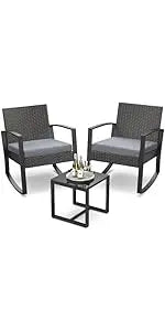 utdoor Rattan Conversation with Coffee Table for Garden Balcony Backyard Poolside (Grey Cushion)