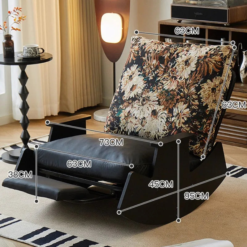 Solid Wood Rocking Chair Living Room Chaise Lounge Nordic Luxury Retro Balcony Single Lazy Sofa Chair Creative Home Decoration