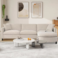 Convertible L-Shaped Sectional Couch with Movable Ottoman, Reversible Chaise, 2 Pillows, Modern Fabric Modular Sofa