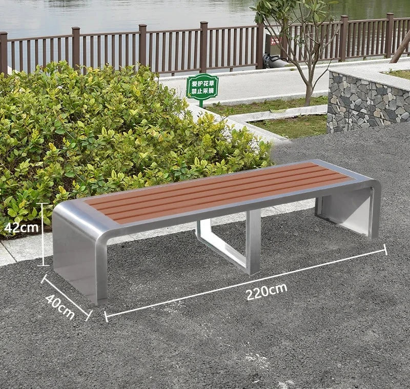 Dossier de jardin en fer forgé, banc de loisirs solide Anti-Corrosion, banc d'extérieur moderne en acier inoxydable, plastique et bois, Patio Park