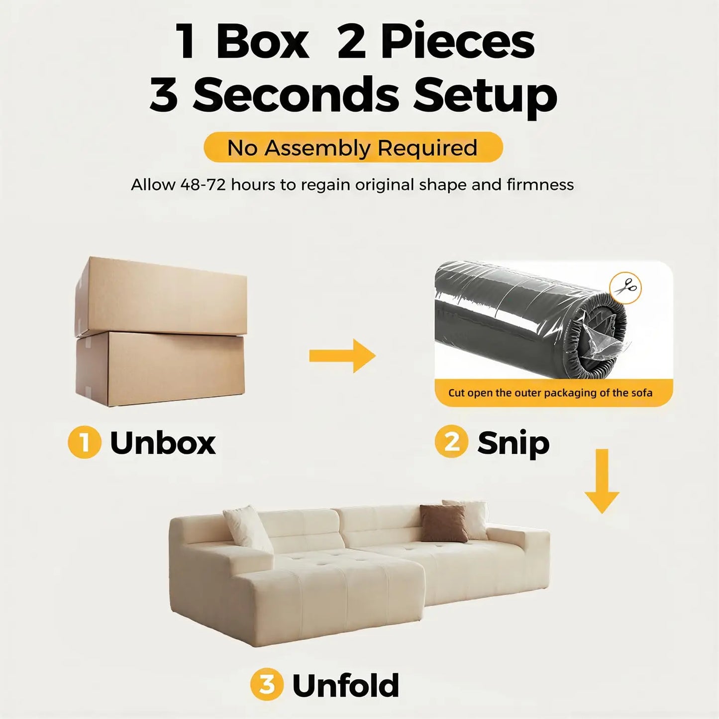 120" Tufted L-Shape Sectional Sofa Deep Seat Oversized Chaise Living Room White Customized
