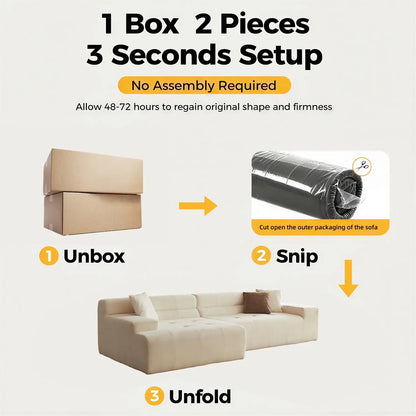 120" Tufted L-Shape Sectional Sofa Deep Seat Oversized Chaise Living Room White Customized