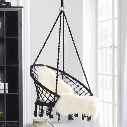 Hammock Hanging Swinging Chair,Hanging Cotton Rope Swing Chairs with Cushion and Hardware Kits, Hanging Chairs for Indoor
