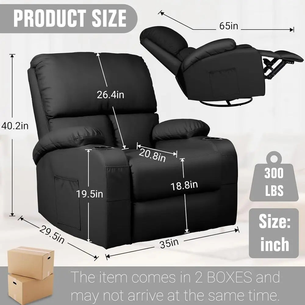 Rocking Recliner Chair, Massage Rocker Recliner Chair with Vibration Massage and Heat, 360° Swivel aux Leather Chairs, Living Ro