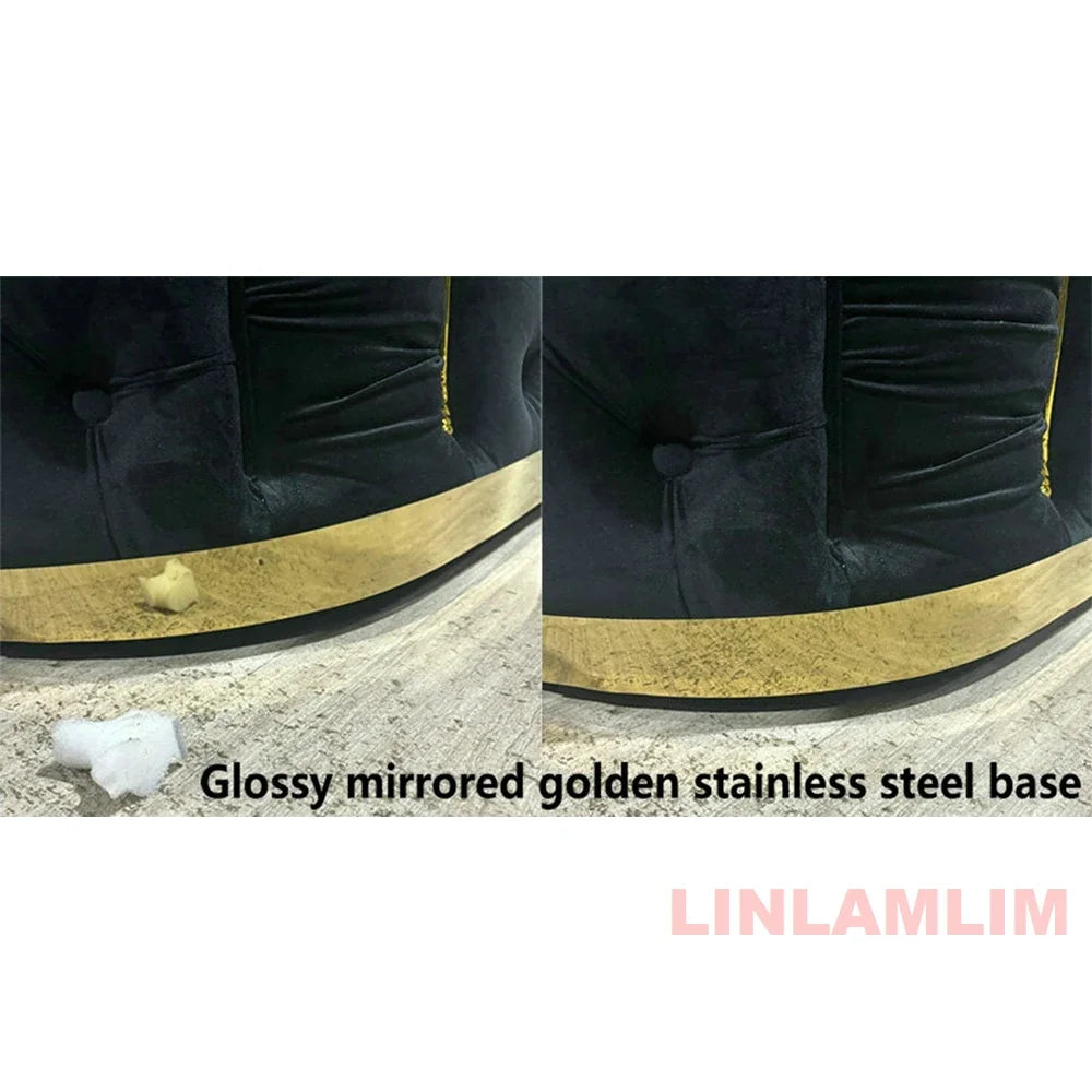 A Luxury Chesterfield Sectional Sofa Set With Cloth Buttons And Fabric Modular Couch With Gold Stainless Steel Base, 3-seater So