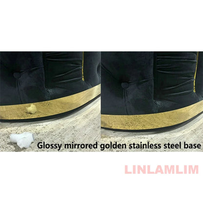 A Luxury Chesterfield Sectional Sofa Set With Cloth Buttons And Fabric Modular Couch With Gold Stainless Steel Base, 3-seater So