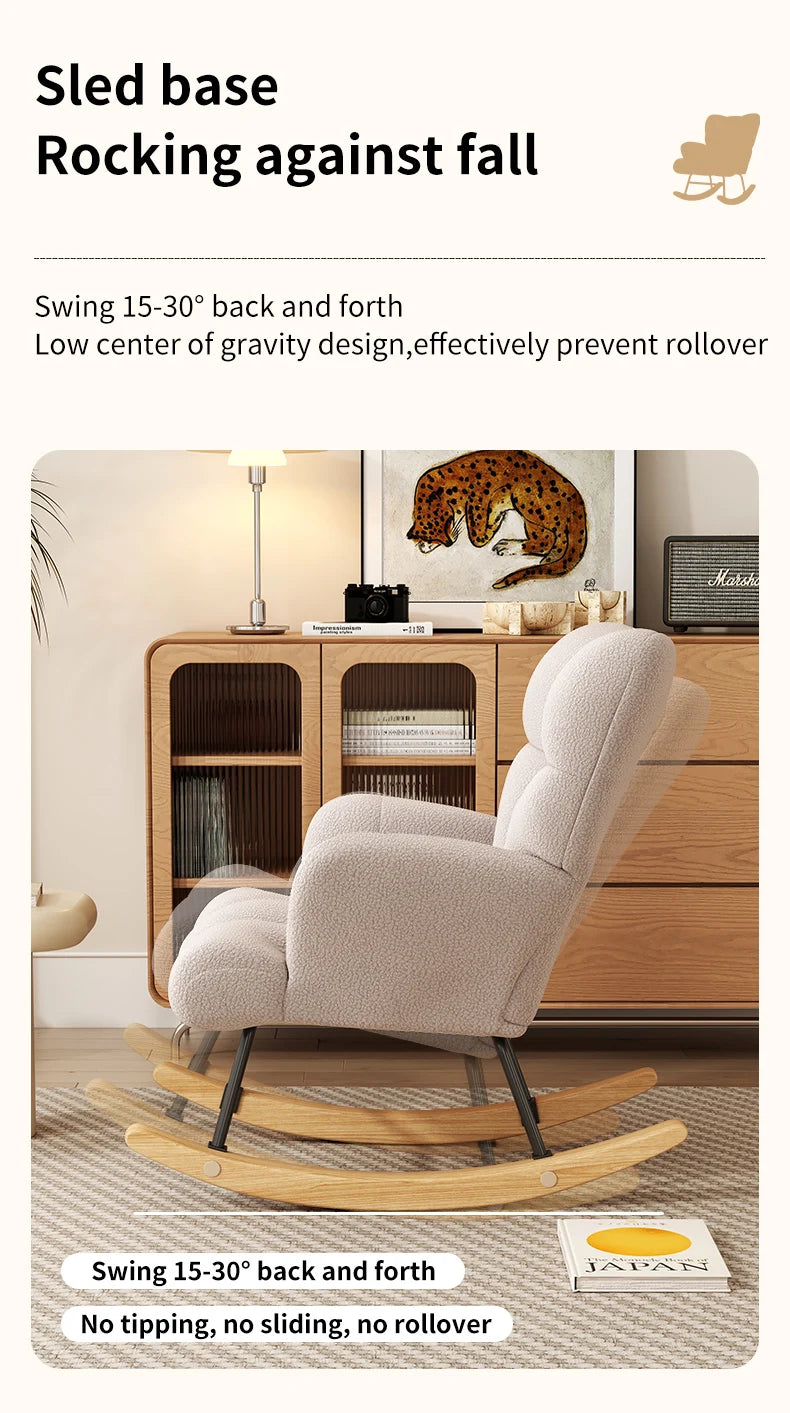 Rocking Chair Leisure Chair, High-Back Armchair with Padded Seat, Velvet Fabric, Solid Wood, Soft-Covered Rocking Chair for Office