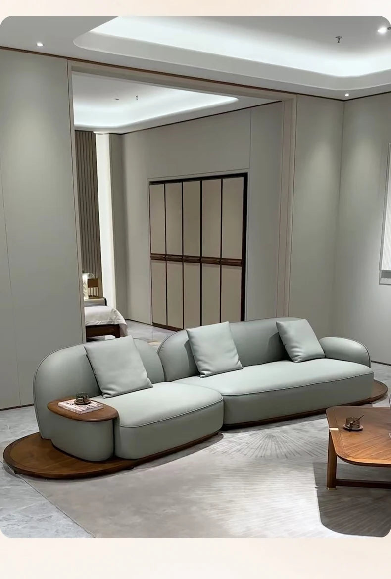 A506  Sofa Italian minimalist cowhide large flat-level villa living room high-end modern simple cream leather sofa