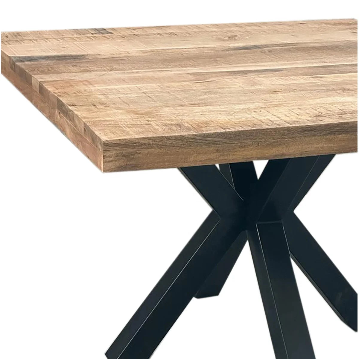 Hot-selling 150cm industrial style square dining table set solid wood metal steel design e****mical restaurant furniture