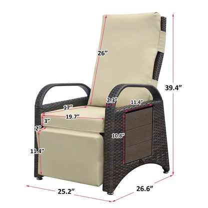 Adjustable Outdoor Recliner Chair, PE Wicker Lounge Chair with Removable Cushion, Modern Ergonomic Armchair for Home and