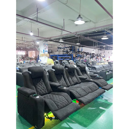 Modern Black Fabric Electric Recliner Theater Chair Luxury Home Vip Seating Cinema Room Sofa Power Reclining Movie Furniture