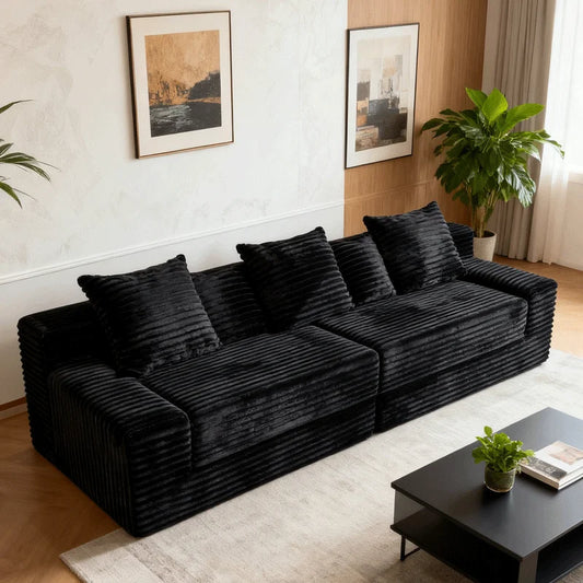 Vacuum compressed thick corduroy sofa removable and washable small apartment living room roll-wrapped pure sponge fabric sofa