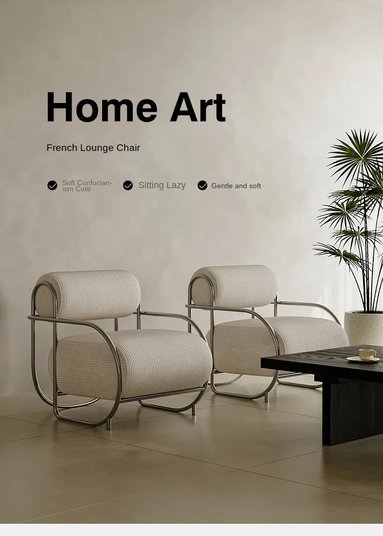 Antique Designer Single Sofa Chair Modern Simple Creative Leisure Chair Living Room Balcony Stainless Steel Leisure Chair