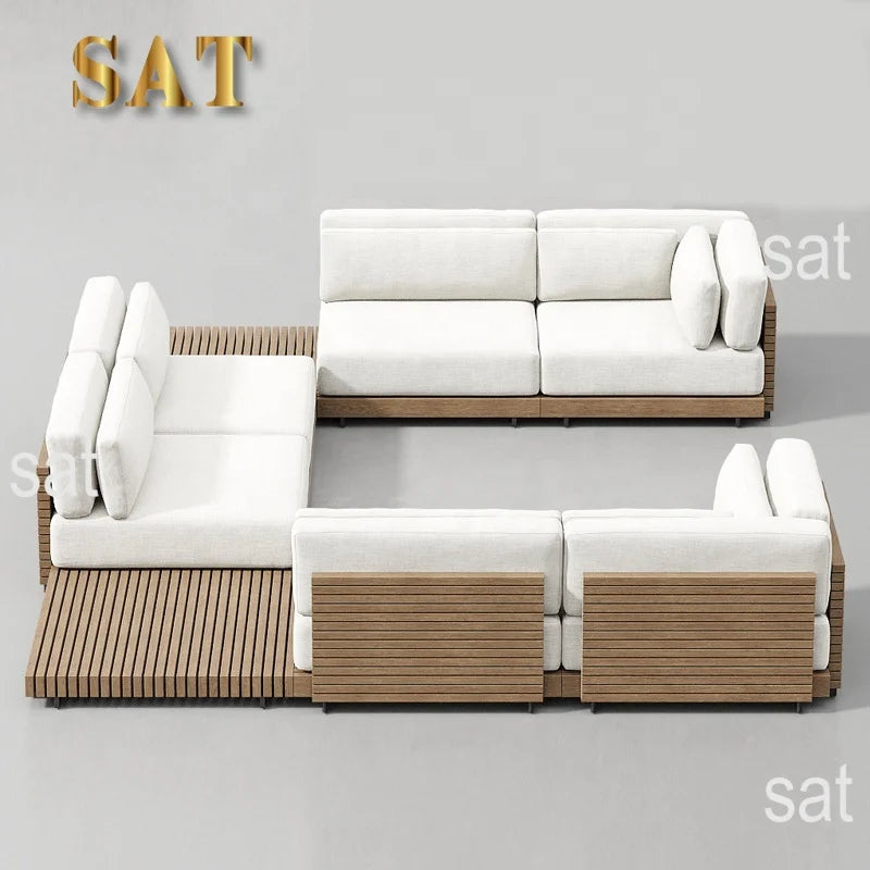 #Luxury Waterproof Modern Garden Furniture Set Rattan Rope Wicker Fire Pit Patio Couch Sectional Teak Wood