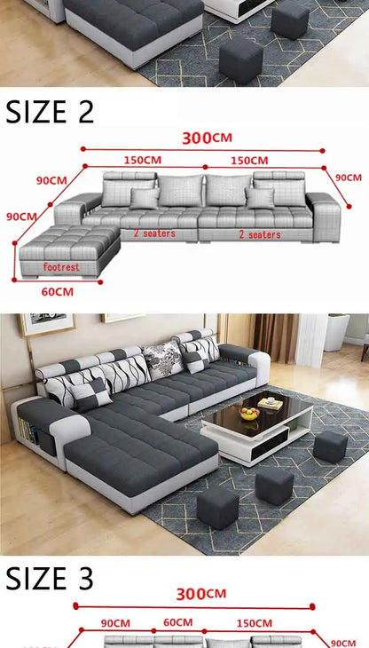Modern Fabric Sofa Set Furniture Living Room Sofa Set with USB and Stools U Shape Cloth Couch Sofas for Home Furniture 1903