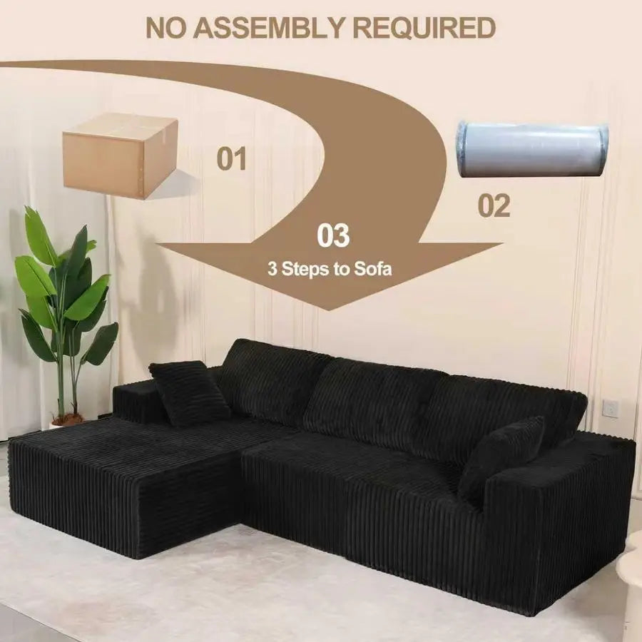 L Shaped Modular Boneless Sectional Couches for Living Room, Wide Armrest, Deep Seat, Memory Foam, Assembly Free, Modern Comfy
