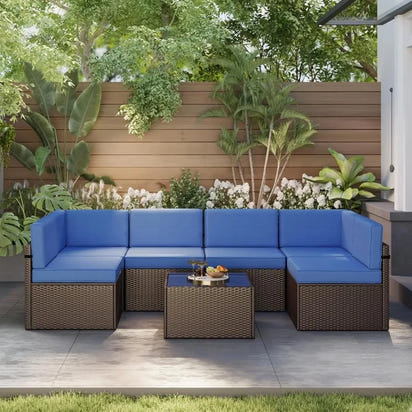 Outdoor Black PE Wicker Patio Sectional Sofa Set - All-Weather Couch Seating