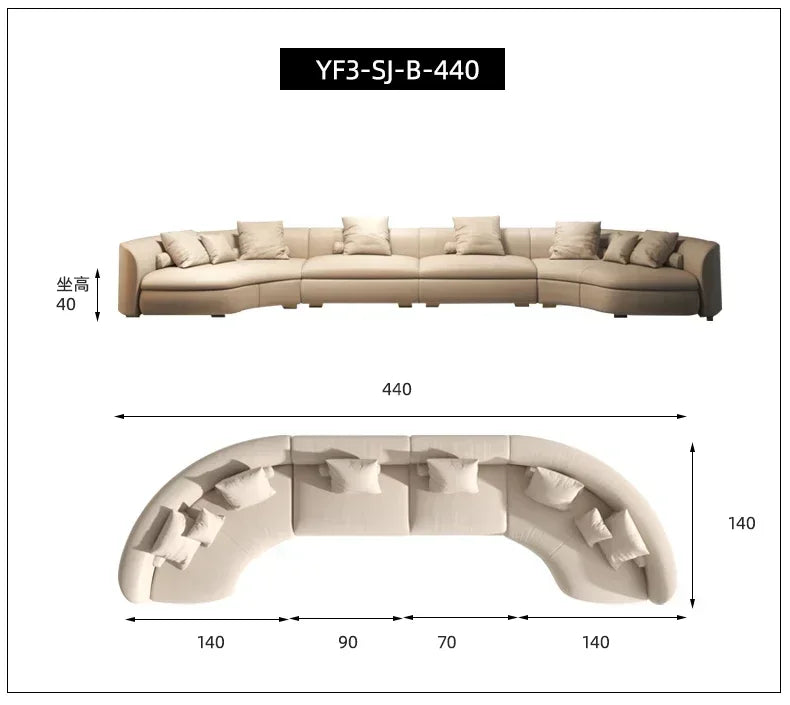 Italian Minimalist Circular Curved Leather Sofa Large Apartment Living Room Corner Leather Sofa