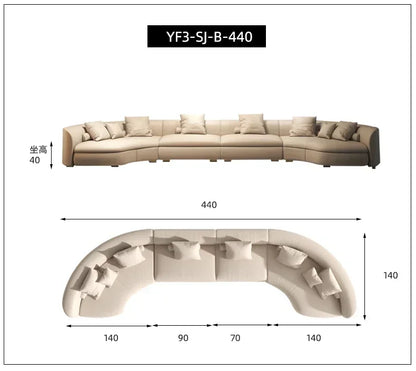 Italian Minimalist Circular Curved Leather Sofa Large Apartment Living Room Corner Leather Sofa