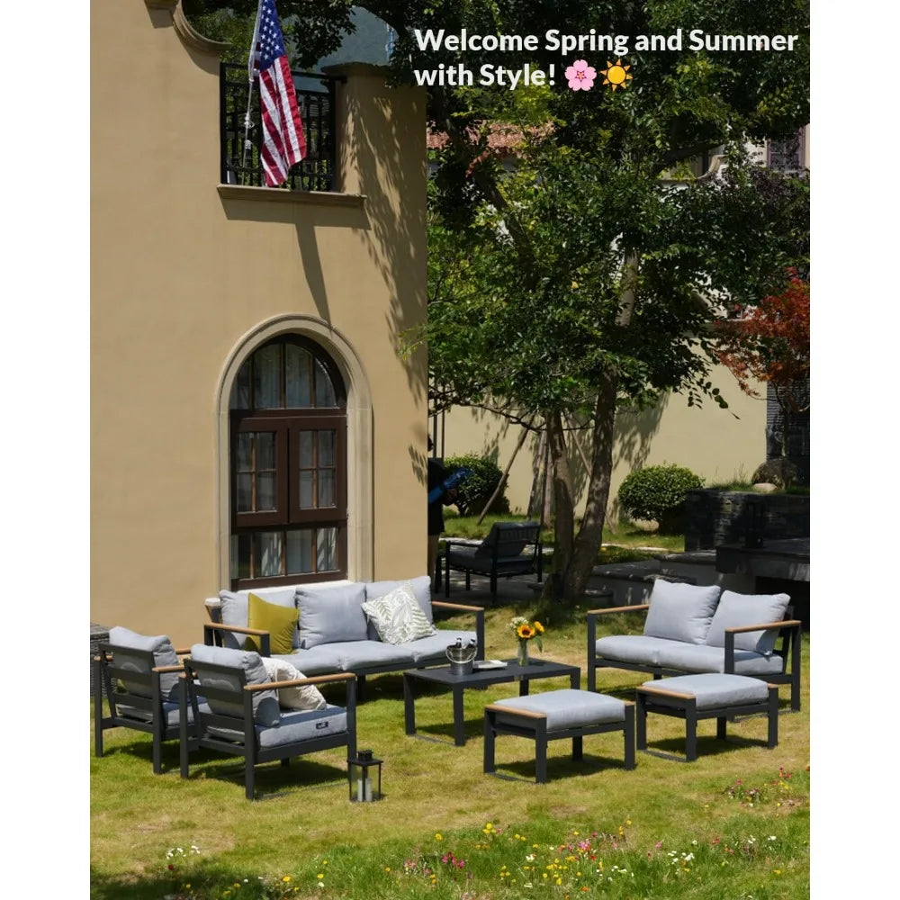 Aluminum Patio Furniture Set 7 Seats, Oversized Outdoor Sectional with Washable Thick Cushions, Coffee Table and Waterproof Cov