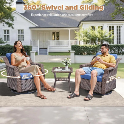 Patio Wicker Chairs Swivel Rocker-Outdoor Swivel Rocker Chair Set of 2 with All Weather Wicker Glider Rocker Set, PE Rattan Swiv