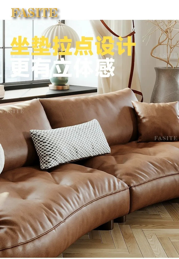 Leather sofa household living room modern brown small apartment curved creative sofa