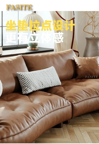 Leather sofa household living room modern brown small apartment curved creative sofa