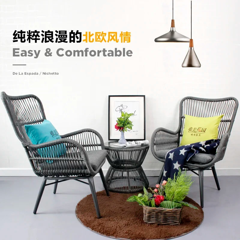 Rattan Chair Three Piece Set Balcony Table Modern Outdoor Furniture Combination Armrest Single Rattan Sofa Outdoor Chairs