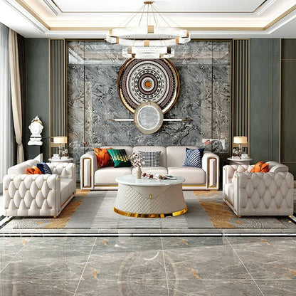 Living room Italian light luxury sofa post-modern first-layer cowhide buckle luxury leather sofa combination