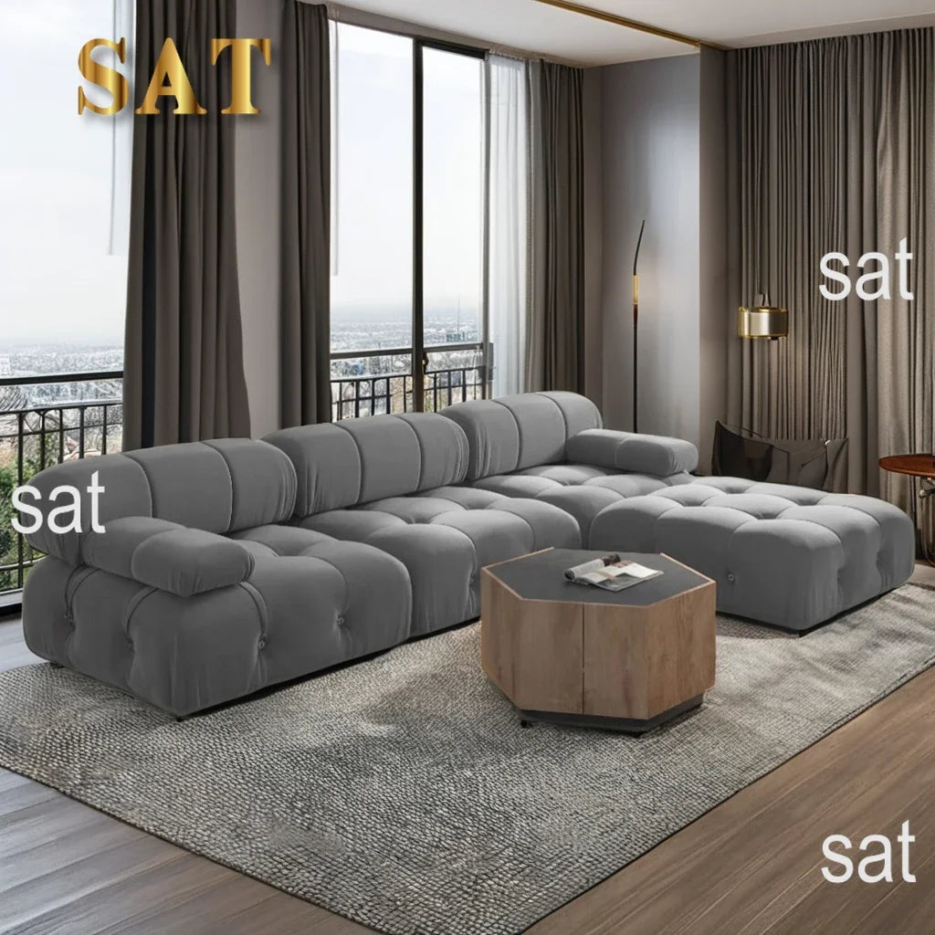 -Nordic Modern Modular Sofa Set Light Luxury Fabric Buckle Design Living Room Convertible Features Sponge Wood Foam Hotels